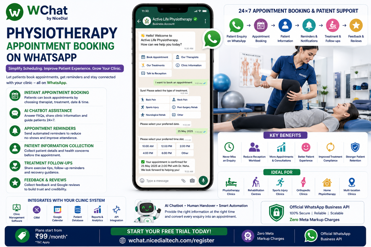 physiotherapy appointment booking on whatsapp